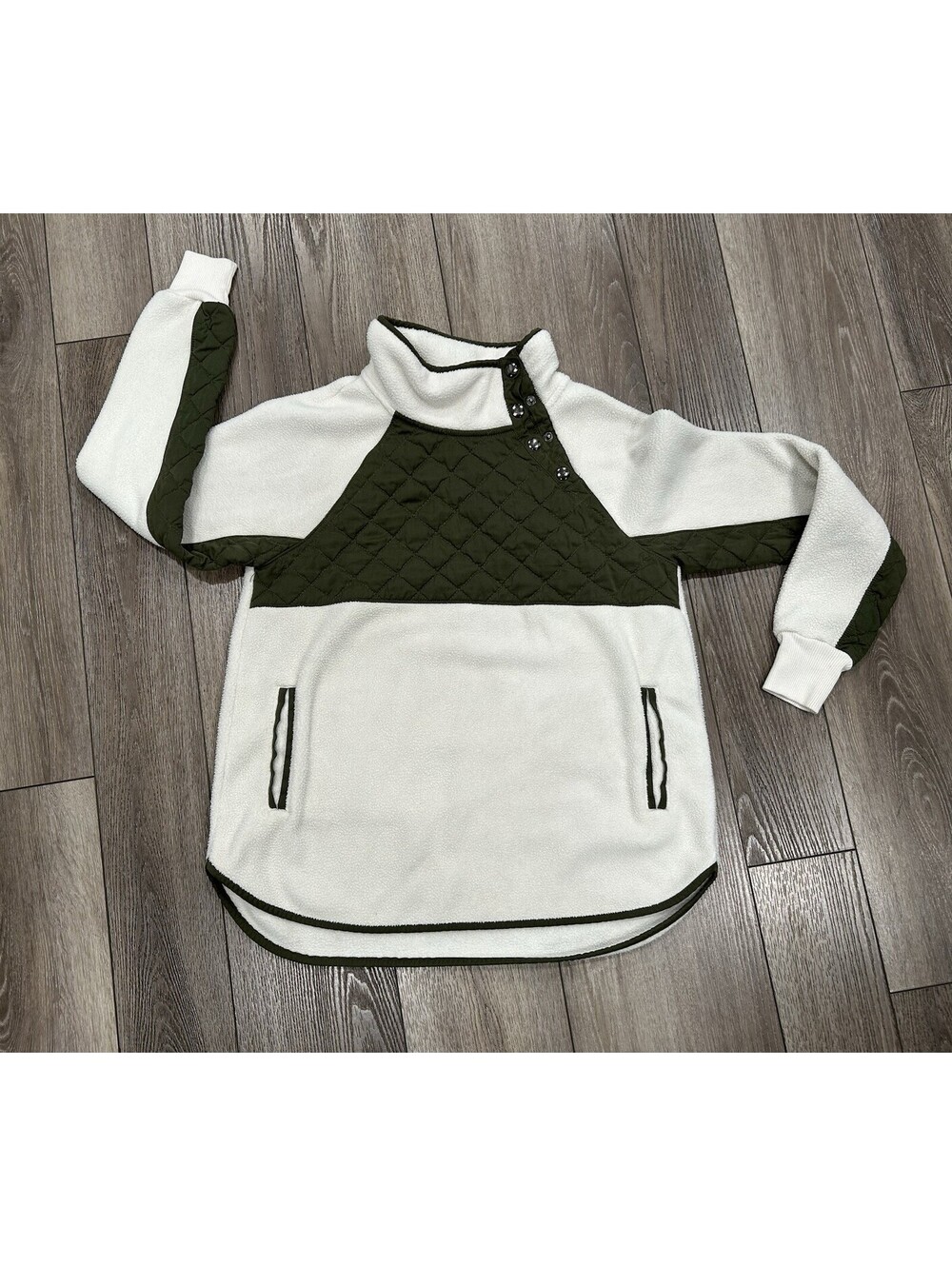 Abercrombie Fitch Fleece Jacket Womens Medium White Green Pullover Mock Neck